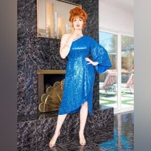 Elle Rebel New Glitz and Glamour Royal Blue Sequin Pencil Wiggle Dress Sz S